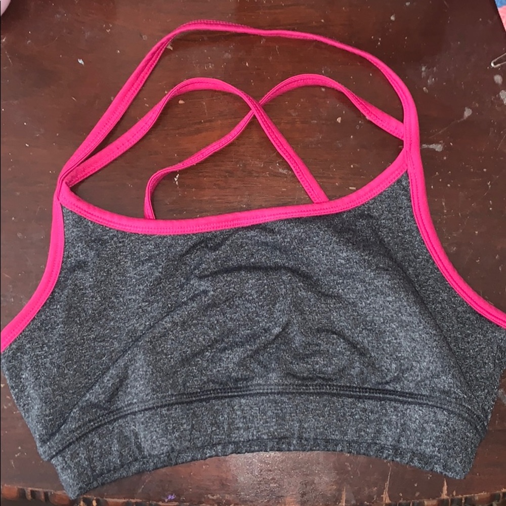 pink and gray sports bra